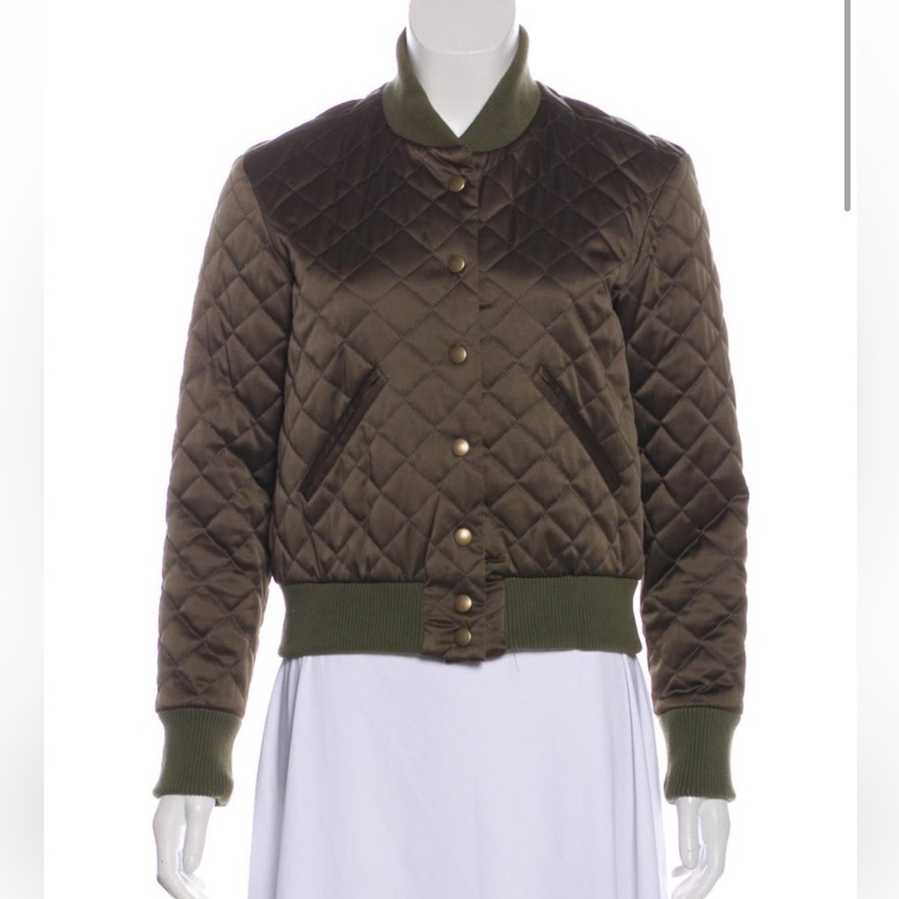 SMYTHE quilted army green bomber jacket, womens size 8